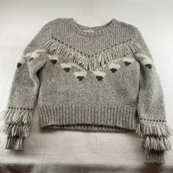LoveShackFancy Sweaters - LoveShackFancy Atlas Grey Fringe Sweater Alpaca Size Small